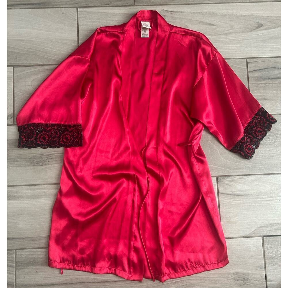 In Bloom by Jonquil Red Black Trim Chiffon Robe XS/S Valentines No Belt